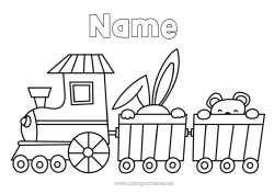 Colouring to customise Bear Rabbit Vehicles Toys Train Locomotive Easy Colouring Pages Forest Animals Games And Toys Land Public Transport