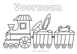 Gratis kleurplaat Beer Konijn Speelgoed Trein Locomotief Eenvoudige kleurplaten Bosdieren Spellen en speelgoed Openbaar vervoer over land