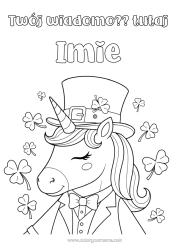 Kolorowanka za darmo Jednorożec Zwierzę Szansa Koniczyna Święto Świętego Patryka Kapelusz Smoki, jednorożce i fantastyczne zwierzęta