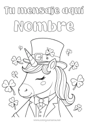 Colorear gratis Unicornio Animales Suerte Trébol Día de San Patricio Sombrero Dragones, unicornios y animales fantásticos