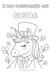 Colorazione gratuita Unicorno Animale Fortuna Trifoglio Festa di San Patrizio Cappello Draghi, unicorni e animali fantastici
