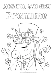 Pagină de colorat gratuită Unicornă Animal Șansă Trifoi Sărbătoarea Sfântului Patrick Pălărie Dragoni, unicorni și animale fantastice