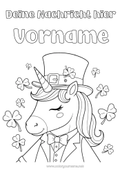 Malvorlage anpassen Einhorn Tier Glück Kleeblatt St. Patrick's Day Hut Drachen, Einhörner und fantastische Tiere