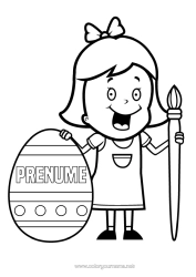 Pagină de colorat gratuită Fată Ouă de Paște Pensulă Ouă mare de Paște