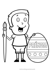 Coloriage à personnaliser Garçon Oeufs de Pâques Pinceau Gros oeuf de Pâques