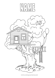 Free colouring Tree House Shack
