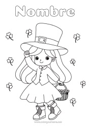 Colorear gratis Chica Trébol Día de San Patricio Cesta Sombrero