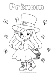Coloriage à personnaliser Fille Trèfle Fête De La Saint Patrick Panier Chapeau