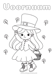 Gratis kleurplaat Meisje Klaver Saint Patrick's Day Mand Hoed