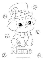 Free colouring Dog Animal Clover St Patrick's Day Hat Dogs and cats