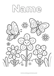Colouring to customise Flowers Spring Butterfly Insects