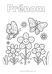 Coloriage à personnaliser Fleurs Printemps Papillon Insectes