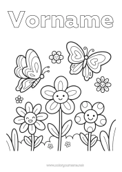 Malvorlage anpassen Blumen Frühling Schmetterling Insekten