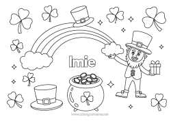 Kolorowanka za darmo Czarodziejski kocioł Koniczyna Irlandia Święto Świętego Patryka Leprechaun - Leprechaun Tęcza Kapelusz Części