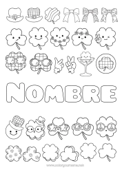 Colorear gratis Kawaii Trébol Día de San Patricio Sombrero