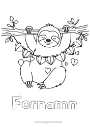 Färgläggningssida att anpassa Hjärta Djur Skogens djur Sengångare