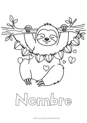 Colorear para personalizar Corazón Animales Animales del bosque Perezoso