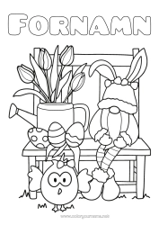 Gratis färgläggning Kanin Gnom. Påskägg Tulpan Skogens djur Vattenspruta