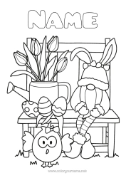 Free coloring Bunny Gnome Easter eggs Tulip Forest animals Watering can