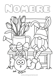 Colorear gratis Conejo Gnomo Huevos de Pascua Tulipán Animales del bosque Regadera