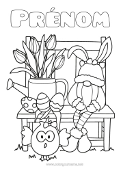 Coloriage à personnaliser Lapin Gnome Oeufs de Pâques Tulipe Animaux de la forêt Arrosoir