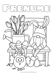 Pagină de colorat gratuită Iepure Gnomă Ouă de Paște Lalea Animale din pădure Udatore