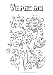 Kostenlose Malvorlage Blumen Vogel Frühling Vögel und fliegende Säugetiere