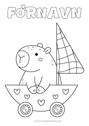 Fargeleggingssiden å tilpasse Båt Seilbåt Enkle fargelegginger Andre dyr i verden Maritime kjøretøy Kapibara