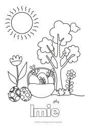 Kolorowanka za darmo Kwiaty Słońce Jajka wielkanocne Koszyk Tulipan