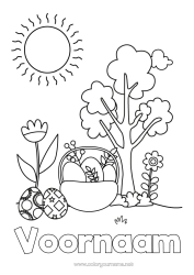 Gratis kleurplaat Bloemen Zon Paaseieren Mand Tulp