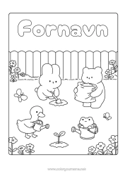 Gratis farvelægning Kawaii Kanin Dyr Fugle og flyvende pattedyr Skovens dyr Vandkande Gås Have. Havearbejde