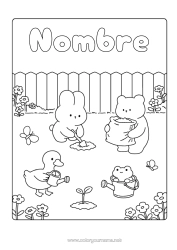 Colorear gratis Kawaii Conejo Animales Aves y mamíferos voladores Animales del bosque Regadera Ganso Jardín Jardinería