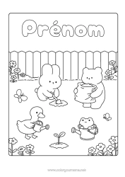 Coloriage à personnaliser Kawaii Lapin Animal Oiseaux et mammifères volants Animaux de la forêt Arrosoir Oie Jardin Jardinage