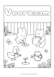 Gratis kleurplaat Kawaii Konijn Dier Vogels en vliegende zoogdieren Bosdieren Gieter Gans Tuin Tuinieren