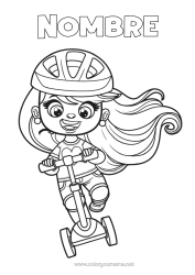 Colorear para personalizar Chica Patineta Vehículos De Dos Ruedas Casco