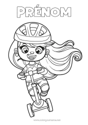 Coloriage à personnaliser Fille Trottinette Véhicules à deux roues Casque