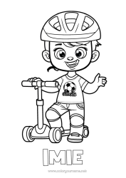 Kolorowanka do personalizacji Piłka Nożna Chłopiec Hulajnoga Pojazdy Dwuśladowe Słuchawki