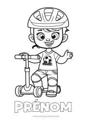 Coloriage à personnaliser Ballon de foot Garçon Trottinette Véhicules à deux roues Casque