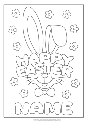 Colouring to customise Rabbit Easter "Happy Easter" Message Forest Animals Cartoon