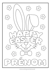 Coloriage à personnaliser Lapin Pâques "Joyeuses Pâques" Message Animaux De La Forêt Cartoon