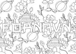 Gratis farvelægning Blomster Kinesisk lanterne Japan Kina Pagode Dekorativ baggrund Lotusblomsten