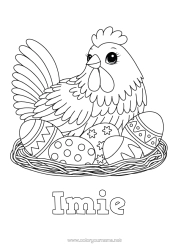 Kolorowanka do personalizacji Kura Jajka wielkanocne Wielkanoc Zwierzęta gospodarskie Jajko
