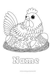 Free coloring Hen Easter eggs Easter Farm animals Egg
