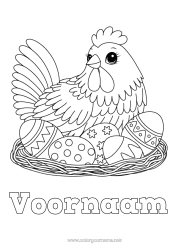 Gratis kleurplaat Kip Paaseieren Pasen Boerderijdieren Ei