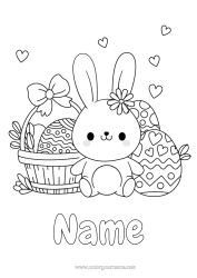 Free coloring Cute Bunny Easter eggs Easter Basket Forest animals