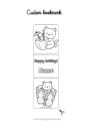Free coloring Cat Summer Bookmark Flip flops Dog and cat Cocktail