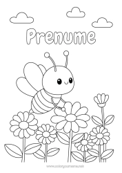 Pagină de colorat gratuită Flori Albină Insecte