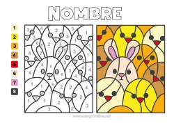 Colorear para personalizar Pollito Conejo Colorear por números Actividades para niños Animales de granja Animales del bosque