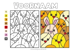 Kleurplaat aanpassen Kuiken Konijn Kleuren op nummer Activiteiten voor Kinderen Boerderijdieren Bosdieren