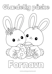 Farvelægningssiden tilpasning Sød Kawaii Kanin Påskeæg Påske 